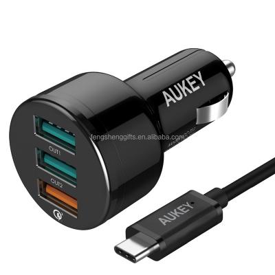 China Mobile Phone.Tablet PC AUKEY Quick Charge 3.0 3 Port Car Charging A USB-A To USB-C Cable Black for sale