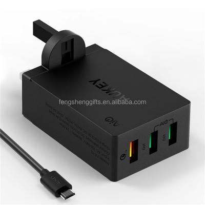 China Mobile Phone OEM AUKEY Competitive Price QC2.0 3 USB Port Wall to Charge Micro 42w Fast Charge to Charge with 1m Mic Cable for sale