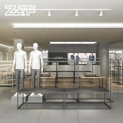 China Eco-friendly Modern Lady And Man Clothes Store Interior Design Shoes Bags Show Rack For Garment Shop Design for sale