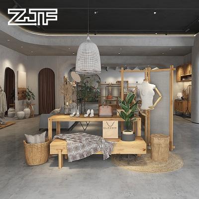 China Eco-friendly Luxury Women Clothes Store Decoration Furniture Solid Wood Display Rack For Apparel Interior Design for sale