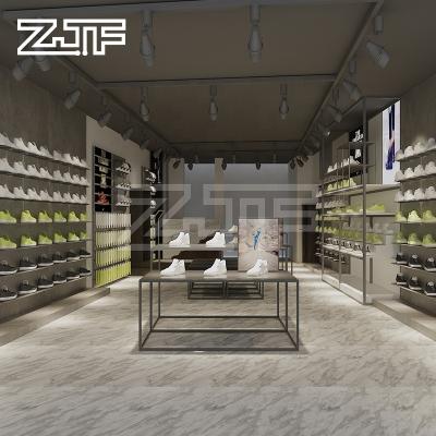 China Modern Eco-friendly Sport Shoes Show Wall Shelf Furniture Retail Sports Shoes Shop Interior Tailor Design for sale