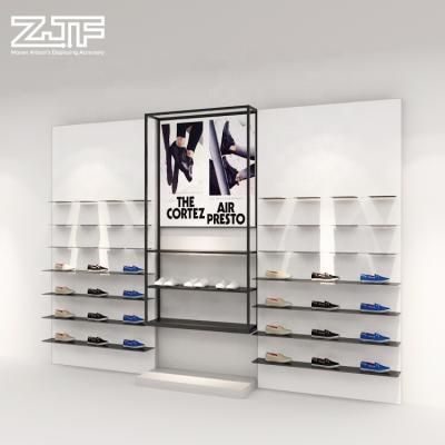 China New eco-friendly custom wooden sneakers showcase sports shoes store shoes display racks with store for sale