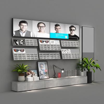 China ZJF Eco-friendly Wall Mounted Eyeglass Display Rack Optical Store Favor Sunglasses Display Stand With Mirrors for sale