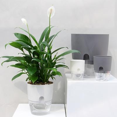 China Separate White Decorative Indoor Planter Plastic Indoor Self Potted Planter Watering Pot for sale