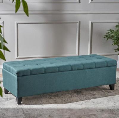 China Modern Furniture Upholstered Canvas Stool Fabric Dark Teal Bedroom Storage Bench Soft Ottoman With Padded Seat for sale