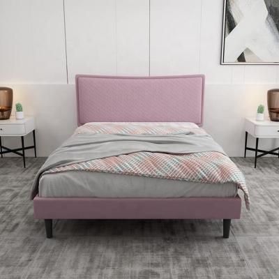 China Modern Lovely Pink Color Full Double Size Storage Simple Design High Quality Fabric Bed Frame for sale