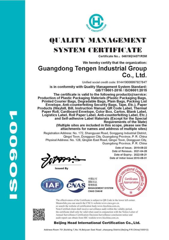 ISO9001 - Guangdong Tengen Industrial Group Co., Ltd.