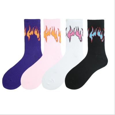 China New QUICK DRY Funny Happy Socks Cotton Fire Girls Socks Men And Women Flame Fashion Hip Hop Black Pink Skateboard University for sale