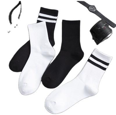 China Antibacterial Unisex White Black Crew Socks Striped Male Female Socks Custom Spring Summer Socks Crew Socks for sale