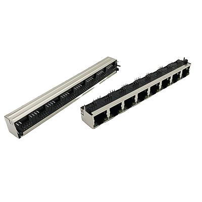 China 1x8 Female Ethernet 56LED Connectors RJ45 Multiple Ports With Shielded And LED For PCB Registered Jack Cat 5e Cat6 Cat6a Cat7 56LED for sale