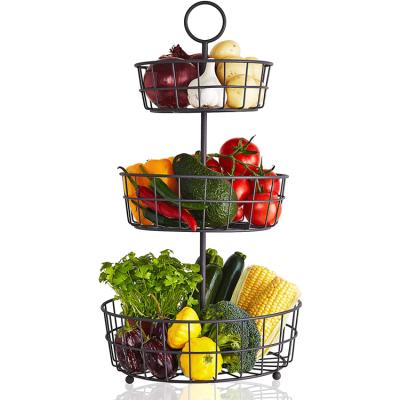 China Metal Stored 3-Layer Round Fruit Basket For Store Storage Detachable Display Detachable Basket for sale