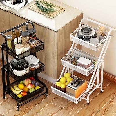 China Home 3-Layer Parallel Rack Home Storage Drop Ship Kitchen Cart Fruit Storage Folding Vegetable Basket 360 Degree Rotation for sale