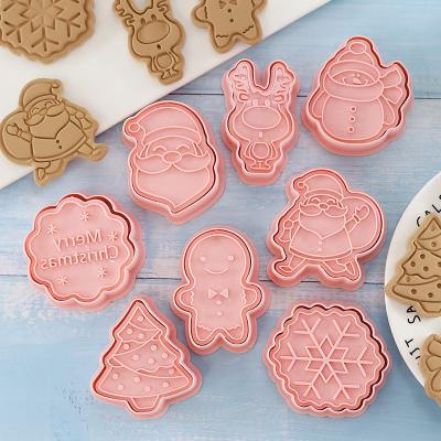 China Santa Claus Snowman Elk Christmas Tree Viable Garland Snowflake Stamp Cookie Cookie Cutter Plastic Mold Set for sale