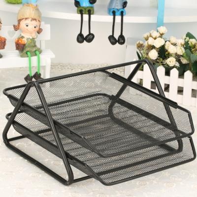 China Mesh Desk Organizer Document File Metal Storage Shelf 2 Tier Metal Office Paper Tray Organizer for sale