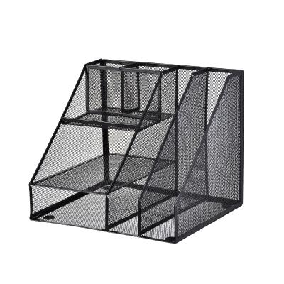 China Multifunctional Black Metal Mesh Desk Organizer File Storage Stationery Set for Office and Home Supplies for sale