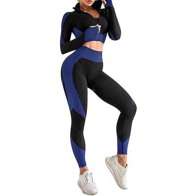 China 2022 Hot Selling Breathable 2PCS 3PCS Seamless Workout Running High Waist Long Sleeve Long Pants Sports Bra Fitness Yoga Clothing for sale