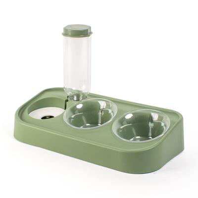 China Double Non-Automatic Dog Cat Rolls Pets Water Food Bowl Set 15 Degree Tilted Water Food Bowl Set With Automatic Water Bottle for sale