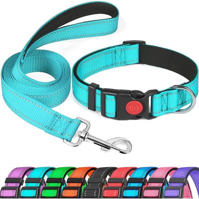 China Wholesale Quick Release Pet Supplies Adjustable Strap Soft Neoprene Padded Reflective Nylon Strap Dog Collar Leasher Set for sale