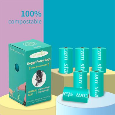 China Wholesale Biodegradable Fully Degradable Cornstarch Poop Bag PLA Pet Waste Bag Roll Stocked for sale