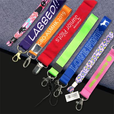 China Custom Durable Nylon Short Wristband Anime Satin Key Chain Pink Dive Promotional Retractable Phone With Logo PVC Polyester Lanyards for sale