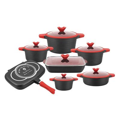 China HausRoland 14 Pcs Non Stock Die Casting Aluminum Stick Cookware Set Roasting Pans With Frying Pan for sale