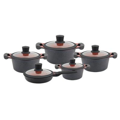 China Sustainable HausRoland 10 Pcs Die Casting Aluminum Induction Casserole Non Stick Cookware Set Cooking Pot Set With Frying Pan for sale