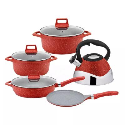 China HausRoland Maifan Non-Stick Whistle Kettle Cast Iron Stone Pot Wok Soup Stocked Aluminum Pot Frying Pan Set for sale