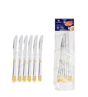 China Factory stocked high-end gold plated stainless steel table knife hotel household tableware steak knife wholesale for sale