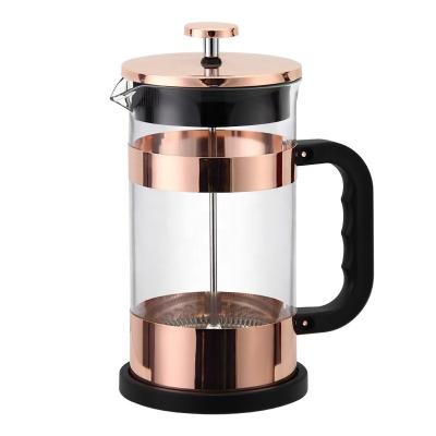 China HausRoalnd Stocked Stainless Steel Hand-brewed Coffee Pot For Tea And Milk Foam Multifunctional French Press Rose Gold Glass Pot for sale