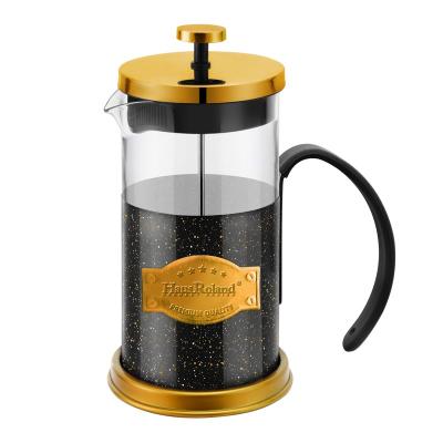 China HausRoland New Design Stocked Stainless Steel and French Press Tea Maker Glass Coffee Heat Resistant Pot with Filter for sale