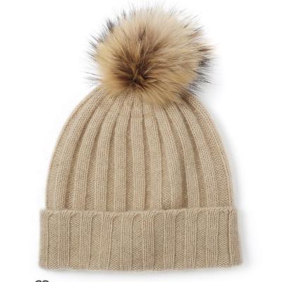 China Women Striped Winter Warm Outdoors Knit Hats Cashmere Custom Hats With Real Fur for sale