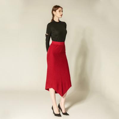 China Anti-Static Dance Girl Skirts Pocket High Waist Long Knee High Roll Red Skirt for sale