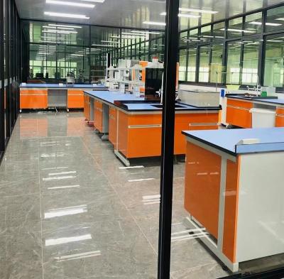 China Modern Chemistry Lab High Quality Steel And Wood Center Island Work Table, Customized Lab Furniture Wall Bench With Drawers for sale