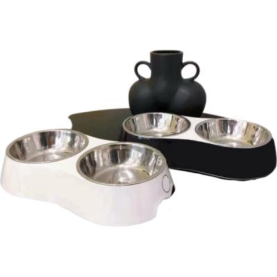 China Sustainable Wholesale Designer Luxury Pet Bowls Double Stainless Food Water Feeders For Cats And Dogs Plastic Bowl for sale