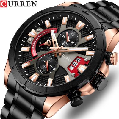 China Auto Date Curren 8401 New Design Color Mens Quartz Watch Amazon Stainless Steel Band 3 Dials Date Display In Running Casual Wristwatch for sale