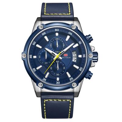 China Wholesale FOCUS MF0175G Automatic Date Blue MINI Men's Formal Quartz Watch Genuine Leather Strap 3 Dials Class Simple Casual Watch Set for sale