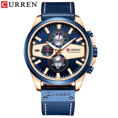 China New Design Date CURREN 8394 Automatic Personalized Men's Quartz Watch Max Price Genuine Leather Strap Luminous Simple Casual Hand Watch Chronograph for sale