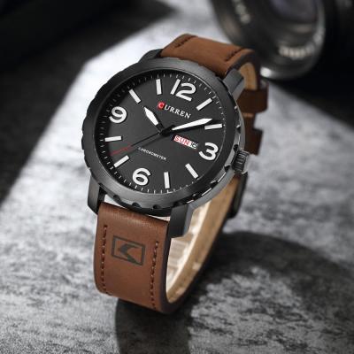 China Water Resistant Curren 8273 leather band week display fashion quartz watch waterproof dropshipping men for sale