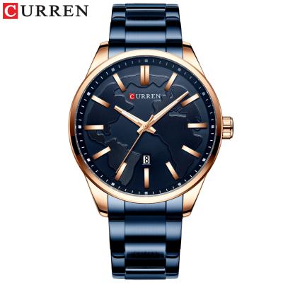 China Chronograph Curren 8366 Blue Waterproof Quartz Display Date Band Fashion Stainless Steel Casual Men's Watch Design for sale