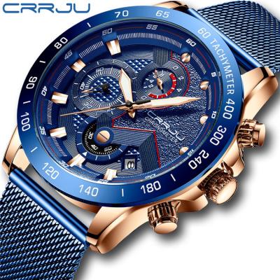 China Crrju Chronograph 2280 Stylish Mesh Band 3 Dials Class Quartz Concise Casual Waterproof Men's Stainless Steel Musculino Relogio Watch for sale