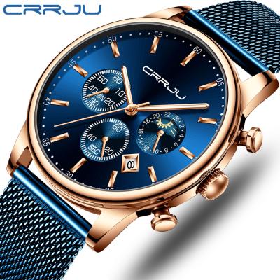 China Crrju Chronograph 2266 Fashion China Man Quartz Watch Mesh Band 3 Interesting Dials Date Display Reloj Ultra Thin Casual Watch for sale