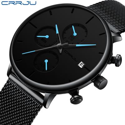 China Crrju Chronograph 2268 Wholesale Color Man Quartz Watch Complications Mesh Band 3 Dials Chronograph Casual Watch Ultra Thin Design for sale