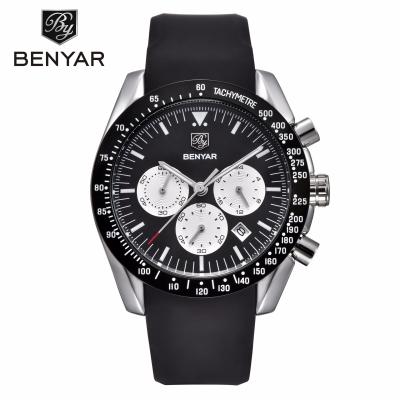 China Hot sale BENYAR 5120M men's color automatic quartz watch silicone band 3 dials automatic date display simple sports hand watch for sale