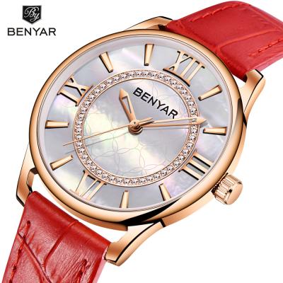 China BENYAR Water Resistant Quartz Band Analog Display Lady Watch Super Genuine Leather Waterproof Simple Casual Design for sale