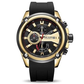 China Megir 2086 men's simple casual wristwatch quartz watch buy silicone band 3 luxury gold chronograph dials for sale