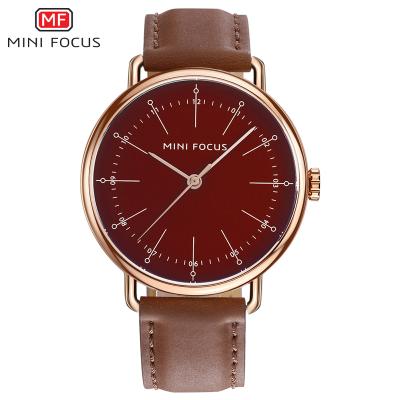 China FOCUS MF0056G MINI FOCUS MF0056G PU Band Water Proof Analog Display Student Vivid Leather Simple Wristwatch Day/Date Man Cheap Brown Quartz Watch for sale