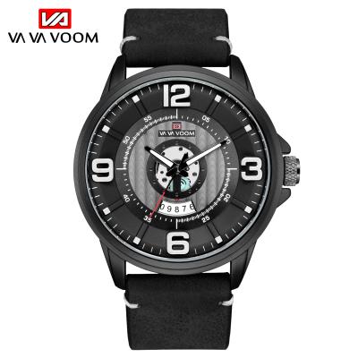 China Best Power Quartz Watch Cheap Mens Full Calendar VAVA VOOM VA-218 China Waterproof Date Display PU Leather Band Large Casual Watch Kit for sale