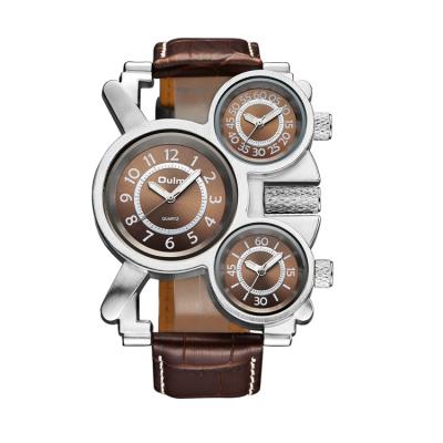 China Oulm 1167 Chronograph Quartz Watch Genius Vertical Vintage Genius Special Brown Leather Strap Casual Man Relogio Musculino for sale