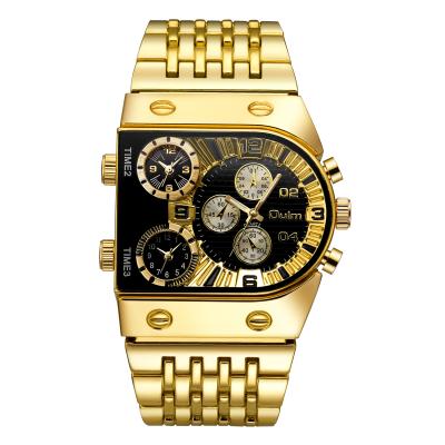 China Luxury Gold Date OULM 9315 Stainless Steel Double Time Display Square Automatic Big Dial 3 Eyes Wrist Watch For Men for sale