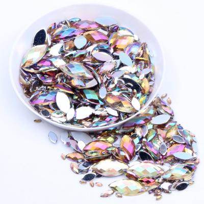 China Flatback Rhinestones 7x15mm 2000pcs Acrylic Flatback Marquise Earth Facets ab colors Acrylic Rhinestone Glue On Rhinestone for sale